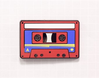 Red Cassette Tape Enamel Pin: 1980s Throwback
