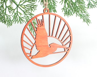 Pelican Sunset Wood Ornament - Coastal Inspired Waves and Sunshine - Christmas Ornament