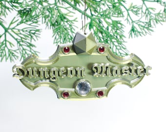Ornamento Dungeon Master oro brillante con cristalli rossi - Stampato in 3D - Natale DnD