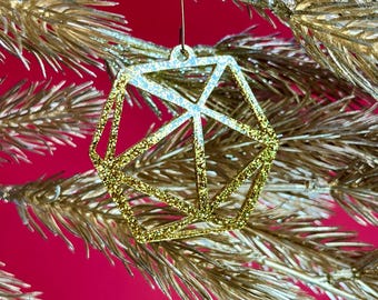 Ornamento D20 Gold Sparkle - Acrilico tagliato al laser Dungeons Dragons Christmas