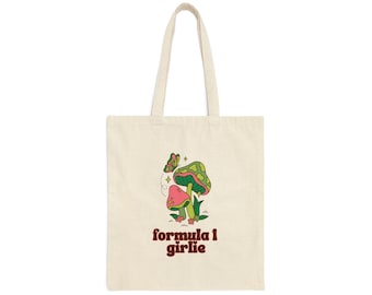 Formula 1 Girlies Cotton Tote Bag, Motorsport Inspired Shopper, Racing Fan Gift, Travel Bag, Lightweight Racing Inspired
