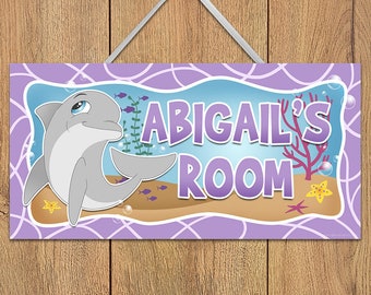 Dolphin Name Sign, Ocean Nursery, Door Plaque, Baby Shower Gift, Door Sign, Custom Sign, Kids Name Sign, Dolphin Decor