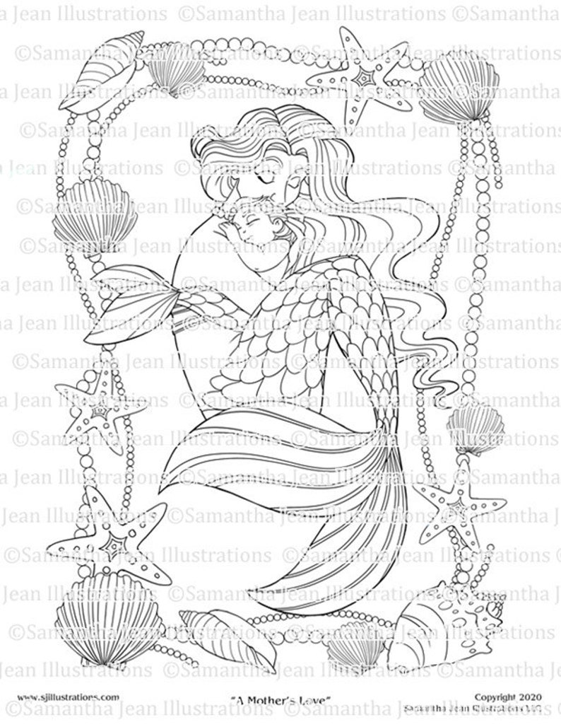 Mermaid Mother and Baby Adult Coloring Page Digital Download | Etsy UK