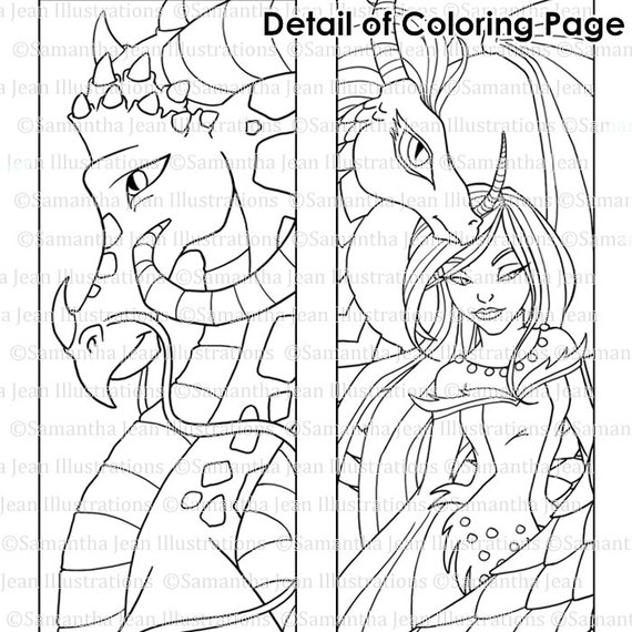 dragon coloring bookmarks to color fantasy printable etsy