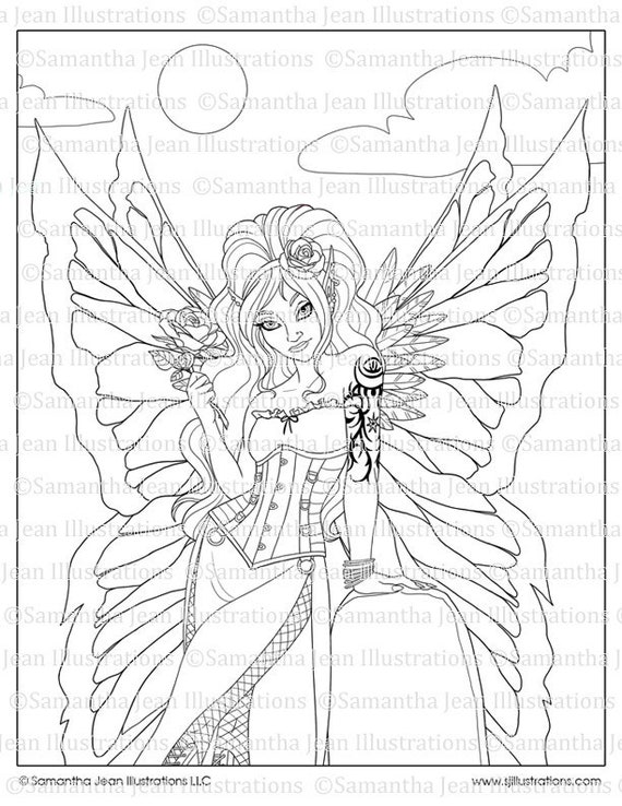 Adult Coloring Page Of A Gothic Fairy Digital Download Dark Etsy