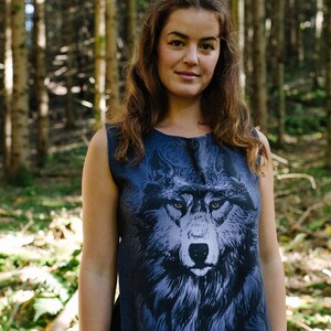 WOLF women summer top, split sides, cotton, animal print, airy, magic, tribal, boho, wearable art, unique, tunic, shirt, cover-up