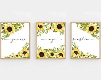 SUNFLOWER-You are my sunshine print, nursery print set, nursery wall art, sunflower nursery, sunflower print, nursery print, sunflower art,