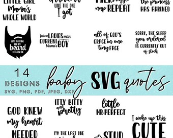 Newborn Baby SVG Bundle, Cute Quotes and Sayings (14 Designs)