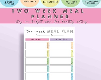 Two Week Meal Planner Printable: Health & Fitness (PDF Digital Download)