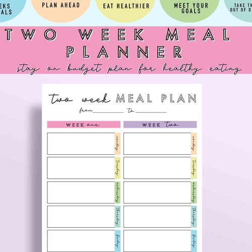 2week-weekly Meal Planner Printable Weekly Menu Planner - Etsy