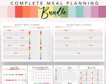 Weekly Meal Planner Bundle: Menu, Recipes, Grocery List (PDF & JPEG)