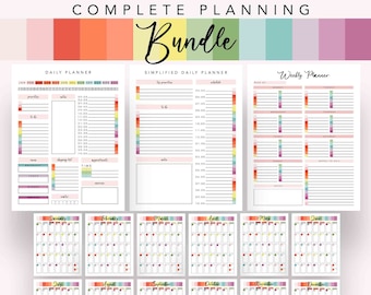 COMPLETE PLANNING Bundle 2021|Daily Planner Printable|Weekly Planner Printable PDF |Monthly Planner Printable|Printable Calendar|Digital