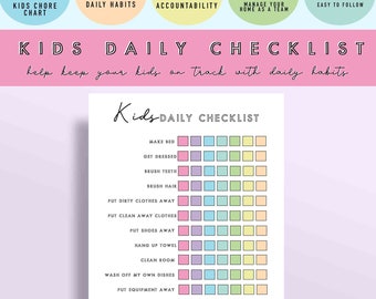 Kids Daily Responsibilities Chart, Printable Daily Routine, Chore Chart, Morning/Evening Checklist, Daily Task List, Children's Job Poster,