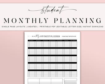 STUDENT Monthly Planner|study planner printable|academic planner| college planner| A4 letter size| study organizer| pdf |School planner