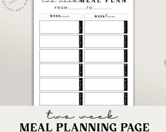 TWO Week Meal Planner Printable | black white| Shopping Grocery Food List | A4  | Planner Insert | Monday and Sunday | Instant Download