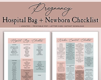 Schwangerschaft Krankenhaustasche Checkliste und Newborn Essentials Checkliste l| New Mom Planer, Baby Countdown, Sofort Download PDF, Trimester
