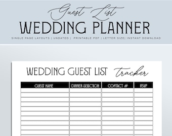 Wedding Guest List Planner Printable, Wedding Planner, Minimalistic Wedding Planner, Wedding Planner Book, Digital Wedding Planner, Wedding