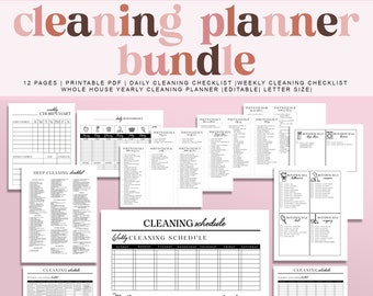 Cleaning Planner Bundle | Printable | Weekly, Monthly, Yearly Cleaning Checklist | Cleaning Schedule, Declutter, Family Chore Chart