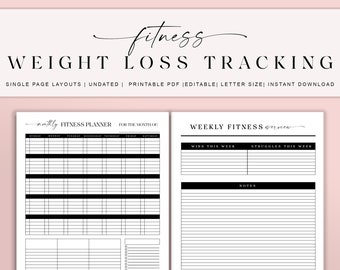 Weight Loss & Fitness Tracker set of 2 | Habit Tracker, Digital Meal Planner, Workout, Macro + Calories, Activity Log  Tracker Motivation