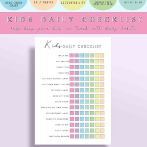 Kids Daily Responsibilities Chart, Printable Daily Routine, Chore Chart, Morning/Evening Checklist, Daily Task List, Children's Job Poster,