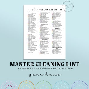 Master Cleaning Checklist- Cleaning Checklist Printable, Home Cleaning Schedule, Weekly Cleaning, Cleaning Planner, Monthly Cleaning List,