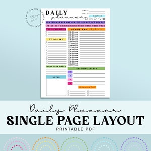 Daily Planner Page, Daily Planner Printable Template, Planner 2020, Printable Dated Daily Planner, A4, Daily Spread Planner- Rainbow Planner