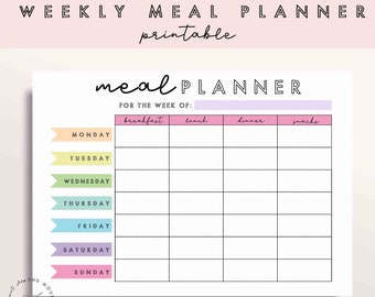 Rainbow Weekly Meal Planner Printable | Shopping, Grocery, Food List | A4  | Planner Insert | Monday and Sunday | Instant Download-budget