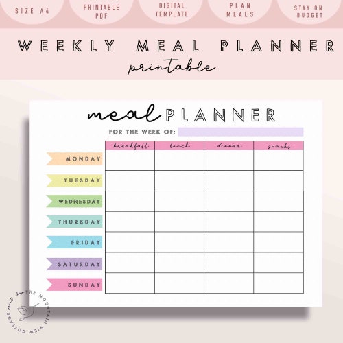 Rainbow Weekly Meal Planner Printable Shopping Grocery | Etsy