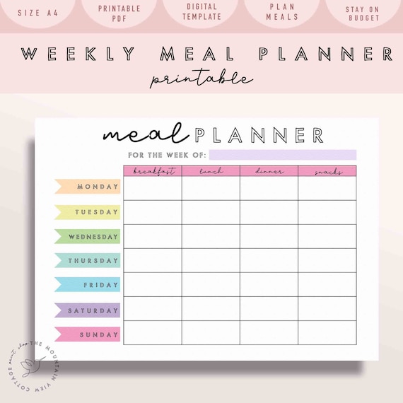 Rainbow Weekly Meal Planner Printable Shopping Grocery - Etsy Australia