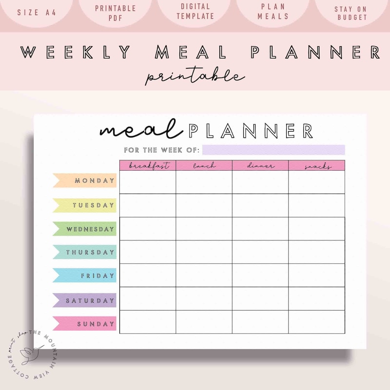 Printable Meal Planner Etsy