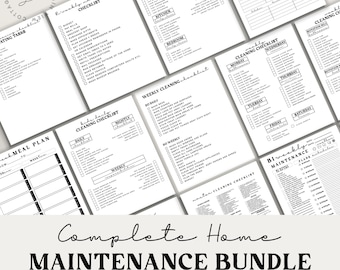 Complete Printable Housekeeping Set| Home Management, Household Binder|CleaningChecklist|Menu, To Do List, Agenda|Printable PDF|Black White
