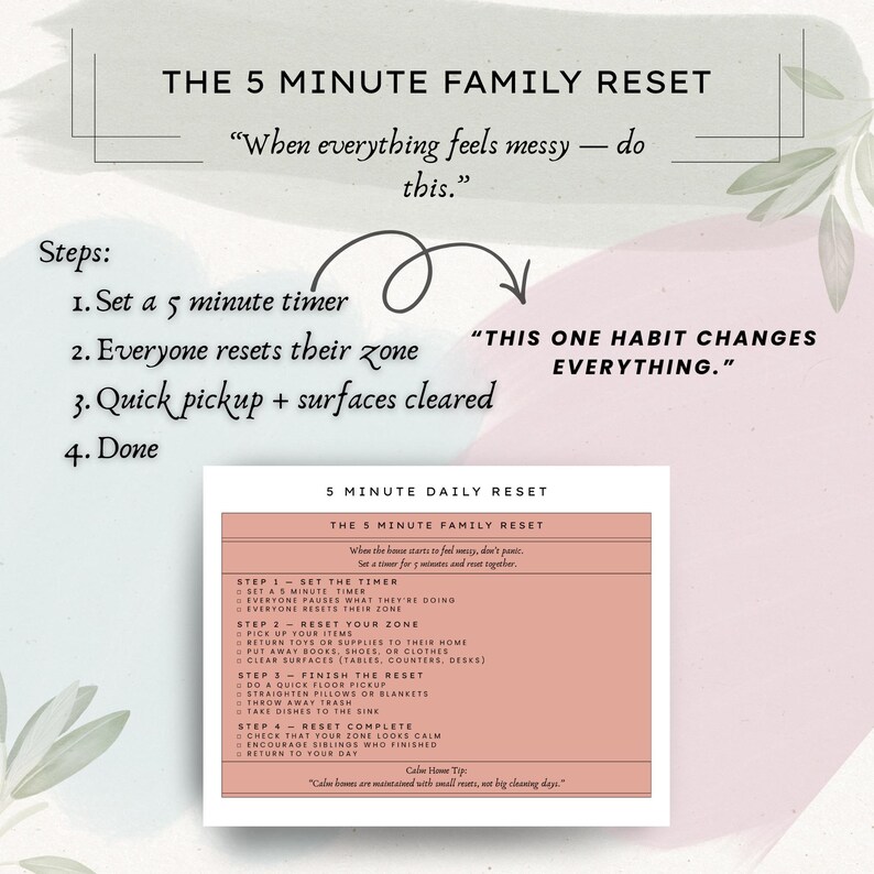 Resetting Routine Calm Home System Printable | Daily Reset Routine Planner | Cleaning ...