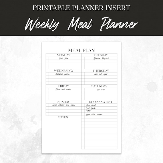 PLANNER INSERT Weekly Meal Planner standard Letter Size and | Etsy