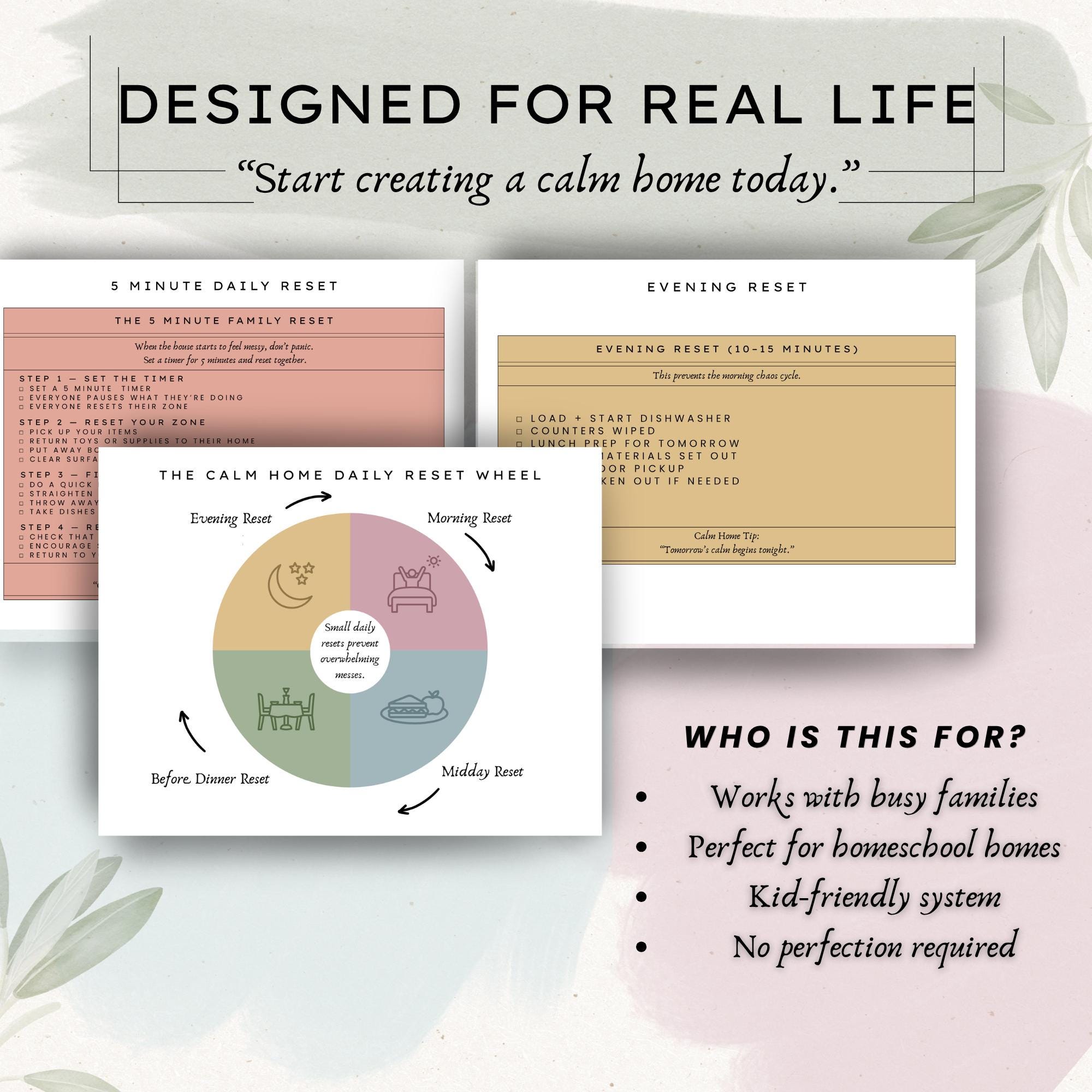 Calm Home System Printable | Daily Reset Routine Planner | Cleaning ...