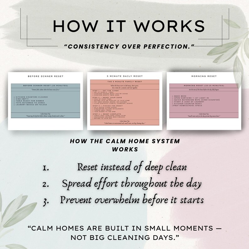 Calm Home System Printable | Daily Reset Routine Planner | Cleaning ...