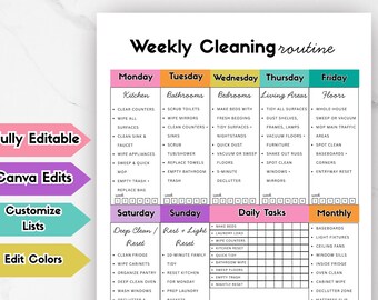 Weekly Cleaning Schedule Printable | Home Cleaning Checklist | Daily & Monthly Cleaning Routine | Editable PDF Planner Download