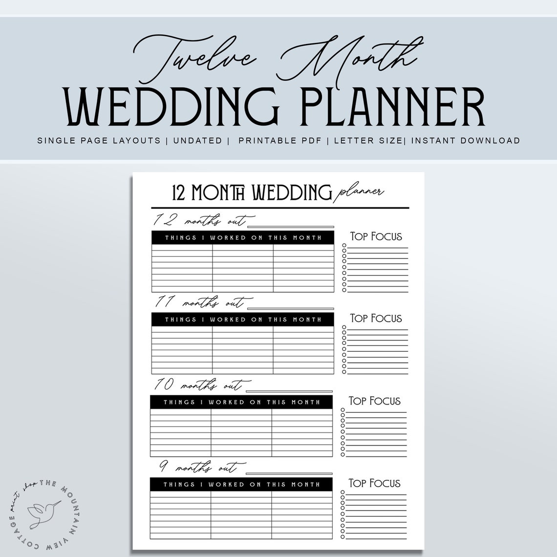 12 Month Wedding Planner Printable Wedding Planner - Etsy