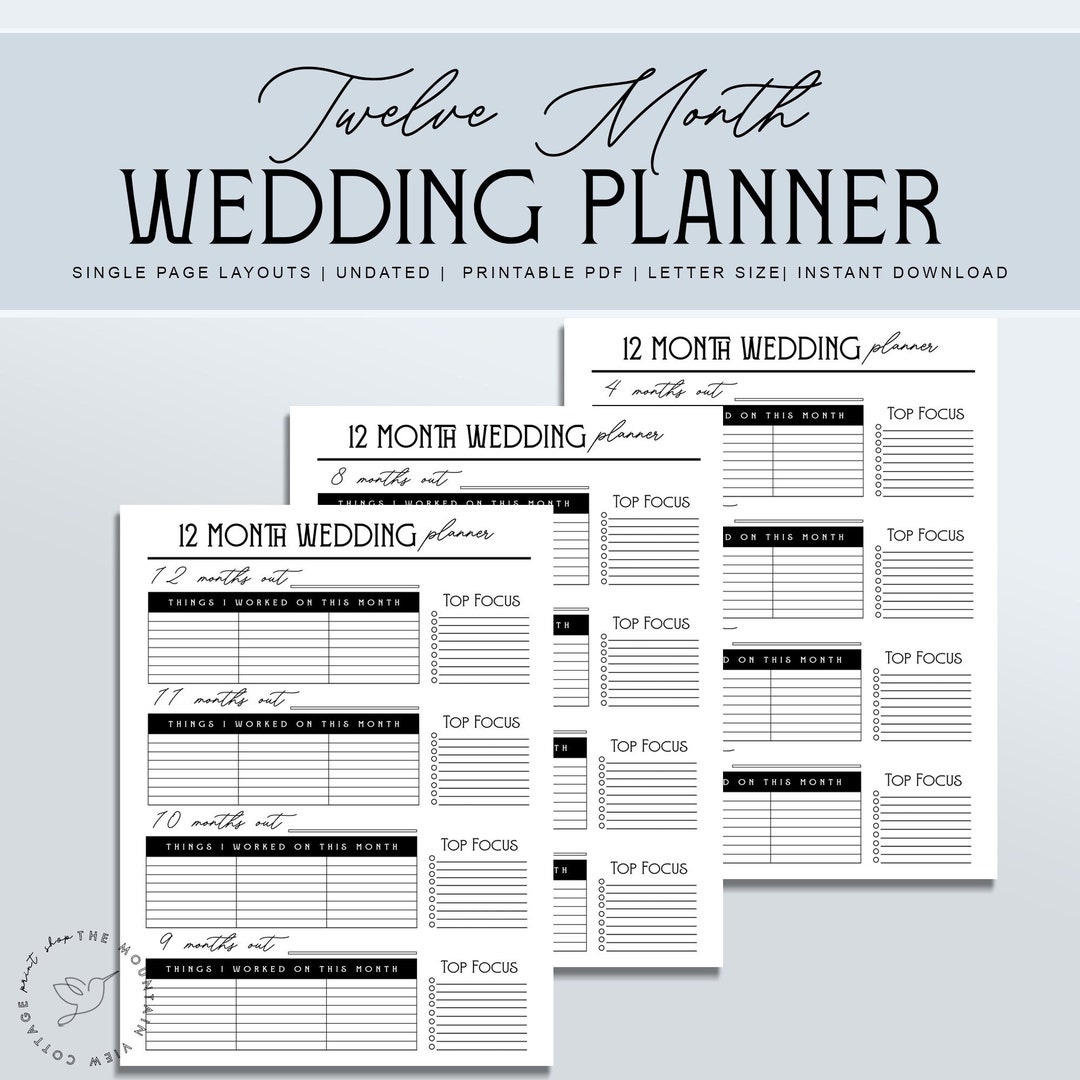 12 Month Wedding Planner Printable, Wedding Planner, Minimalistic ...