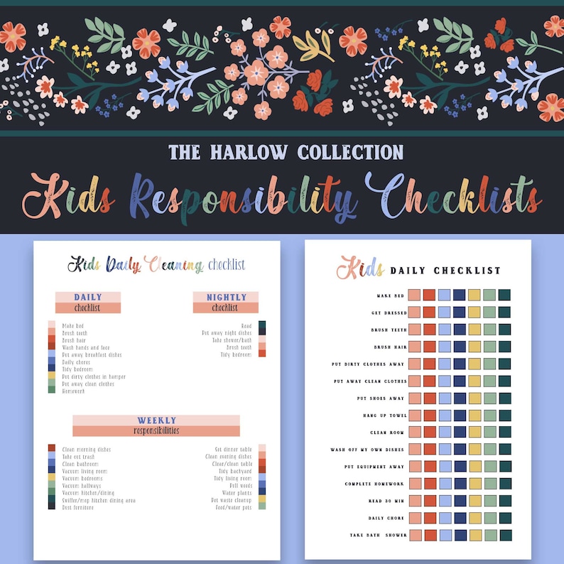 Kids Daily Responsibilities Chart Printable Daily Routine - Etsy
