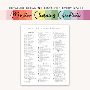 Master Cleaning Checklist- Cleaning Checklist Printable, Home Cleaning Schedule, Weekly Cleaning, Cleaning Planner, Monthly Cleaning List,