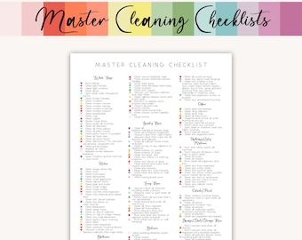 Master Cleaning Checklist- Cleaning Checklist Printable, Home Cleaning Schedule, Weekly Cleaning, Cleaning Planner, Monthly Cleaning List,