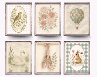 Vintage Nursery Wall Art Set: Blush Pink & Sage Prints