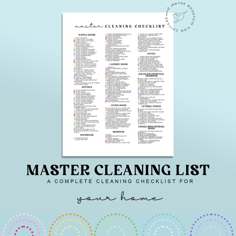 Master Cleaning Checklist Cleaning Checklist Printable Home - Etsy