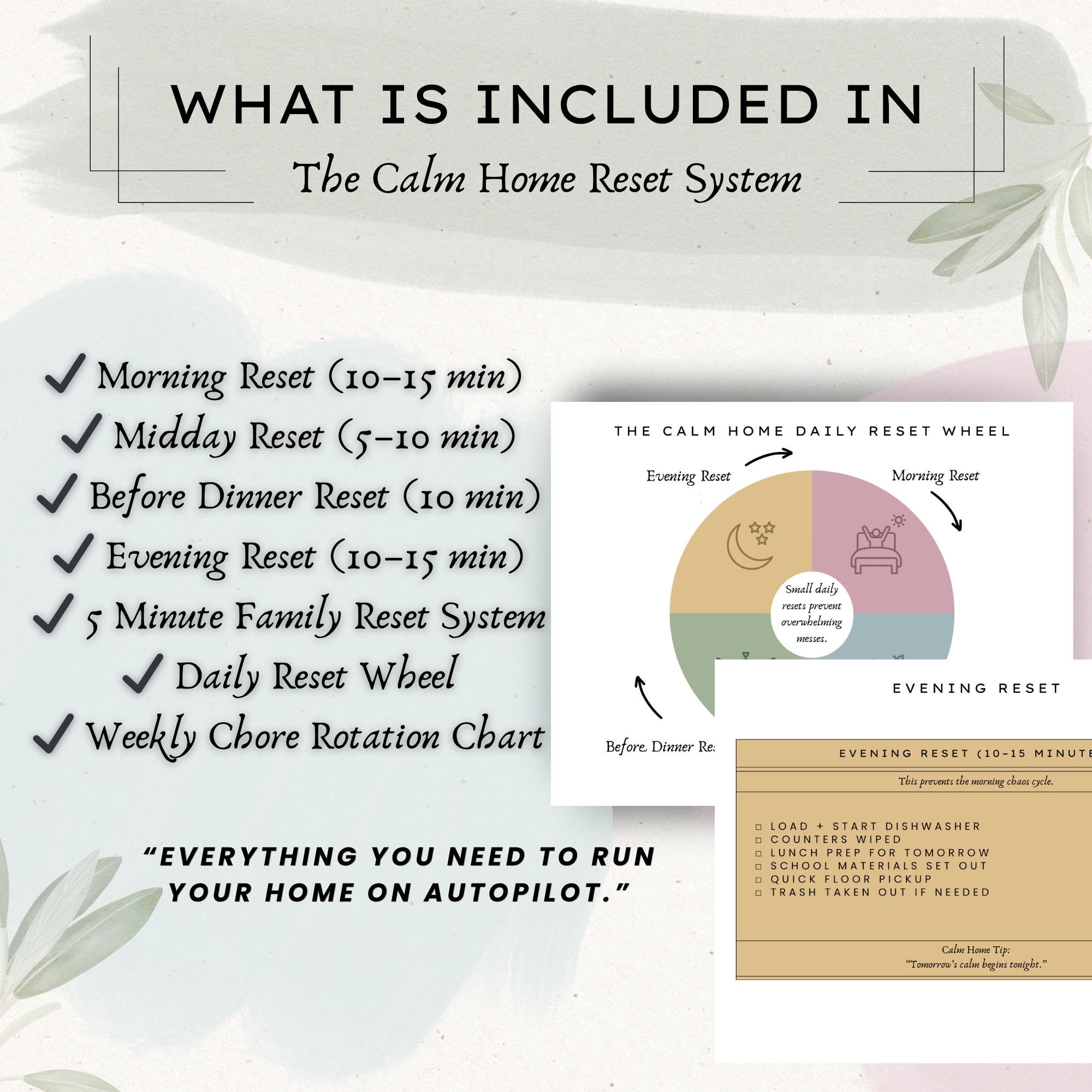 Calm Home System Printable | Daily Reset Routine Planner | Cleaning ...