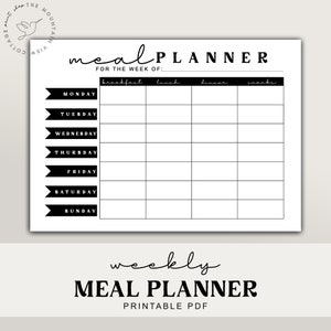 BLACK and WHITE Weekly Meal Planner Printable | Shopping, Grocery, Food List | Planner Insert | Monday and Sunday | Instant Download-budget