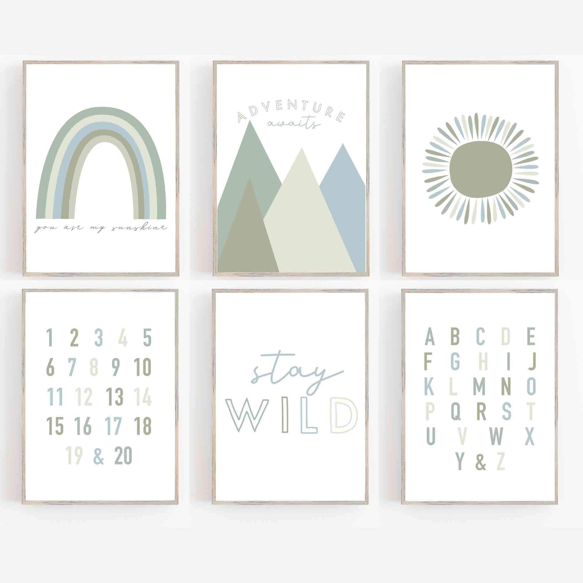 Light Green- nursery art  Rainbow Nursery Wall Art , mountain art , S…