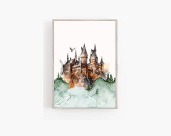 Wizard School Castle Art Print - Watercolor Magic Digital Download