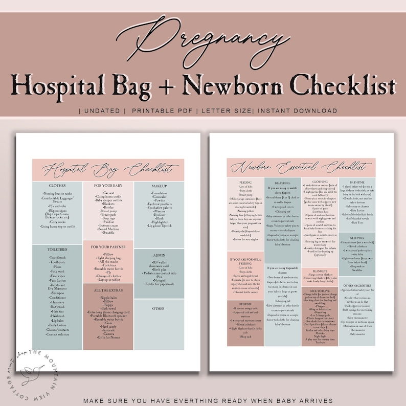 Pregnancy Hospital Bag Checklist and Newborn Essentials Etsy