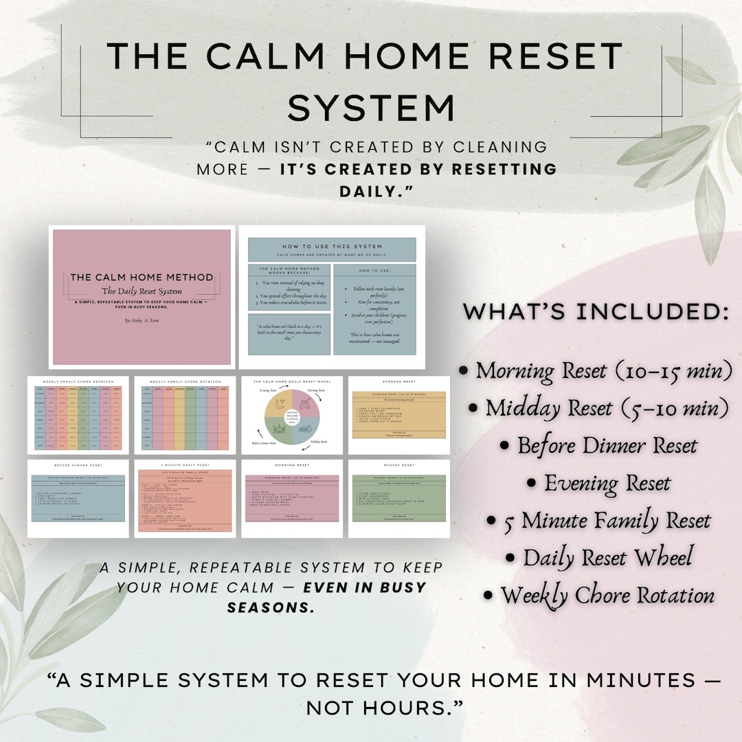 Calm Home System Printable | Daily Reset Routine Planner | Cleaning ...