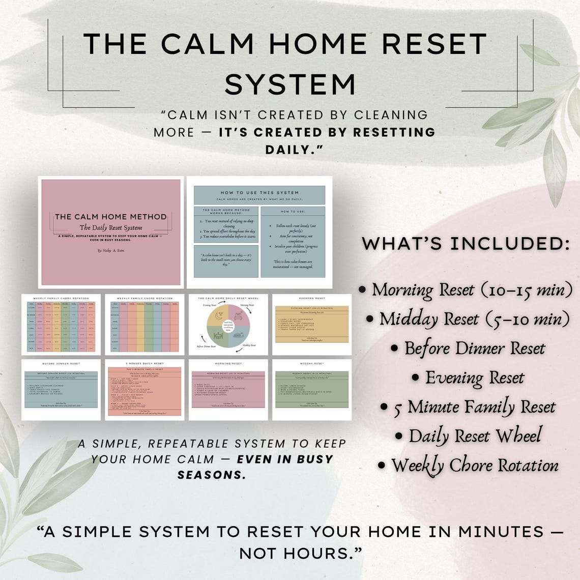 Calm Home System Printable | Daily Reset Routine Planner | Cleaning ...